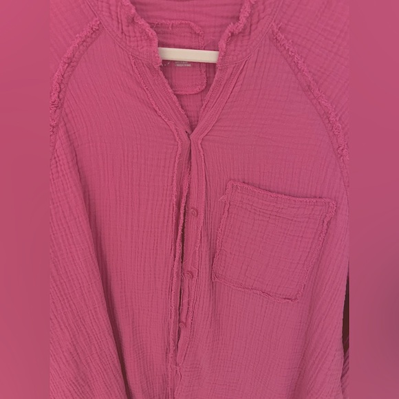 Aerie Pool-To-Party Cover Up Shirt Hot Pink Medium - Picture 4 of 9